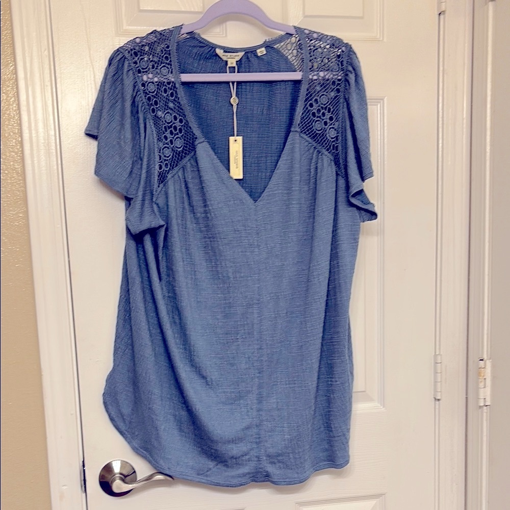 Blue Women's Top with Lace Detail
